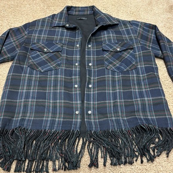 Zara women flannel overshirt with fringe. Size XS - Picture 3 of 6